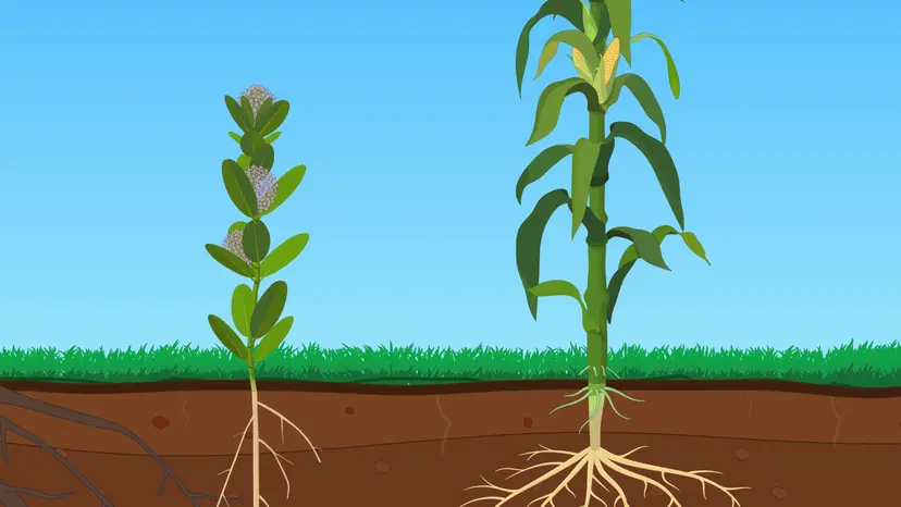 植物の基本的な解剖学。根、茎、葉