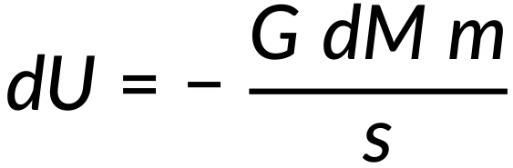 Thermodynamics equation \(dU = -\frac{GdM}{s}\), energy calculation relation, formula.
